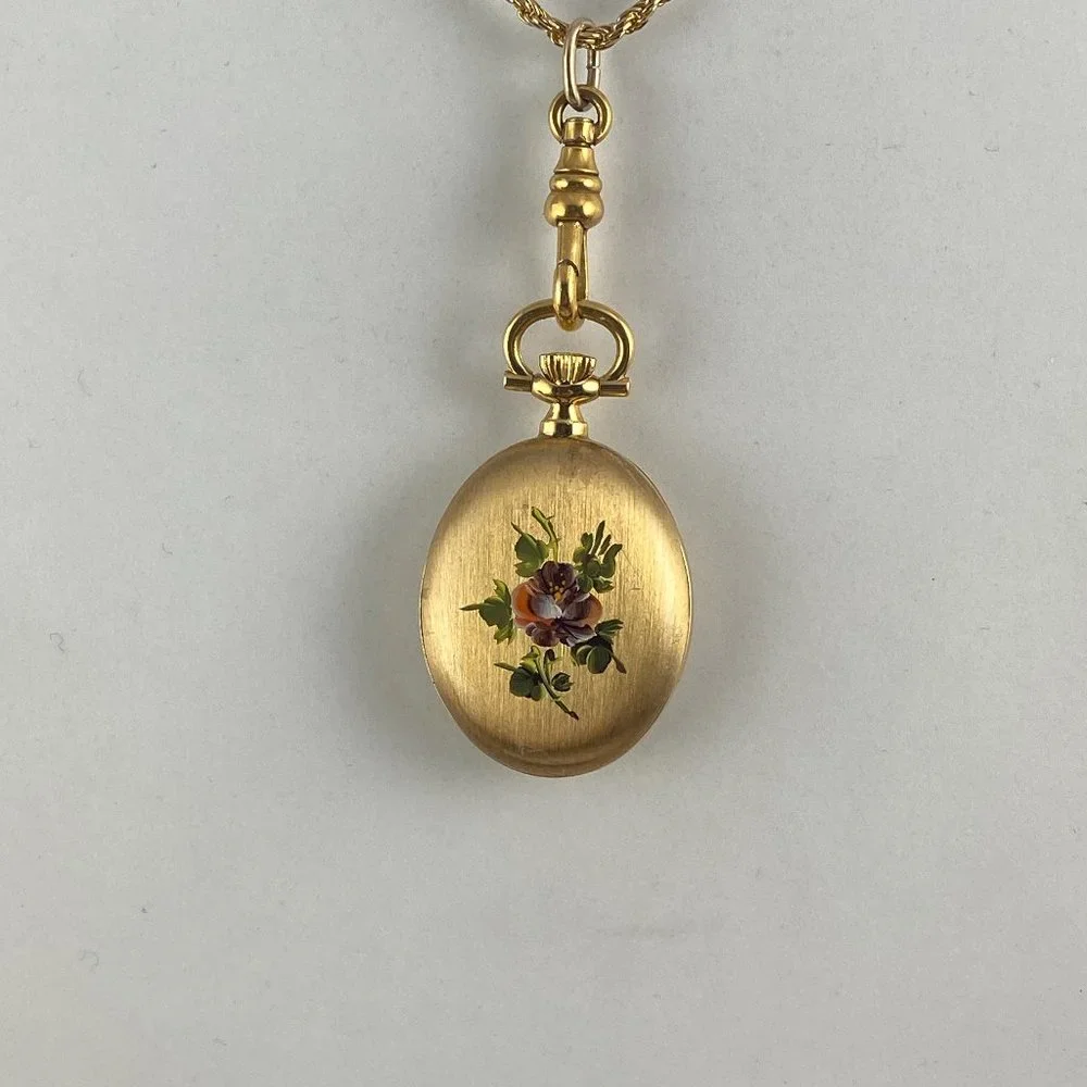Vintage Fabulous Swiss Made Bucherer Pendant Watch Beautiful Pansy Flower - Picture 3 of 7